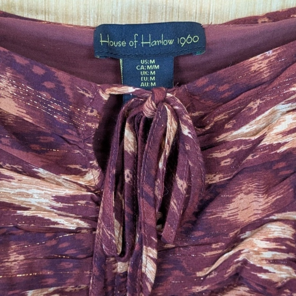 House of Harlow 1960 Burgundy Tiered Ruffle Mini Dress Medium Boho Indie Fairy - Picture 2 of 8